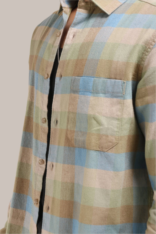 XKIND LIGHT GREEN CHECKS REGULAR FIT SHIRT - XKIND