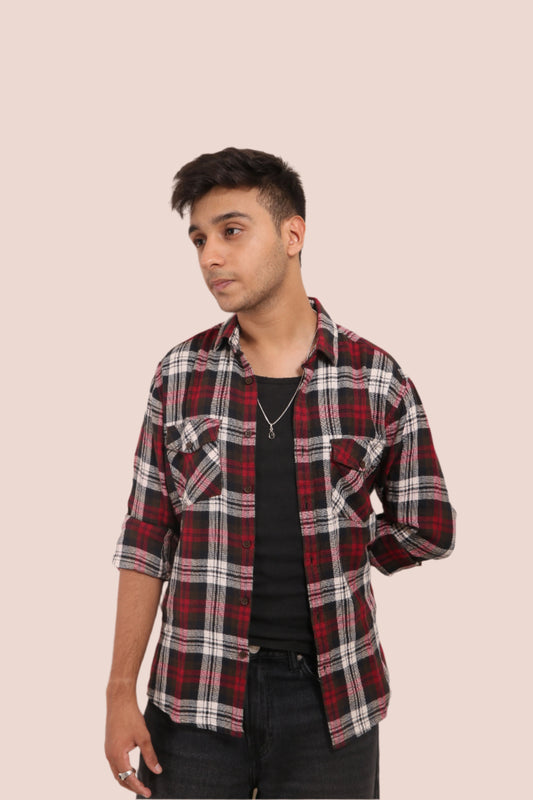 XKIND RED CHECKS REGULAR FIT SHIRT - XKIND