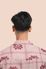 XKIND LIGHT MAROON EMBROIDERED DROP SHOULDER RELEAXED FIT SHIRT - XKIND