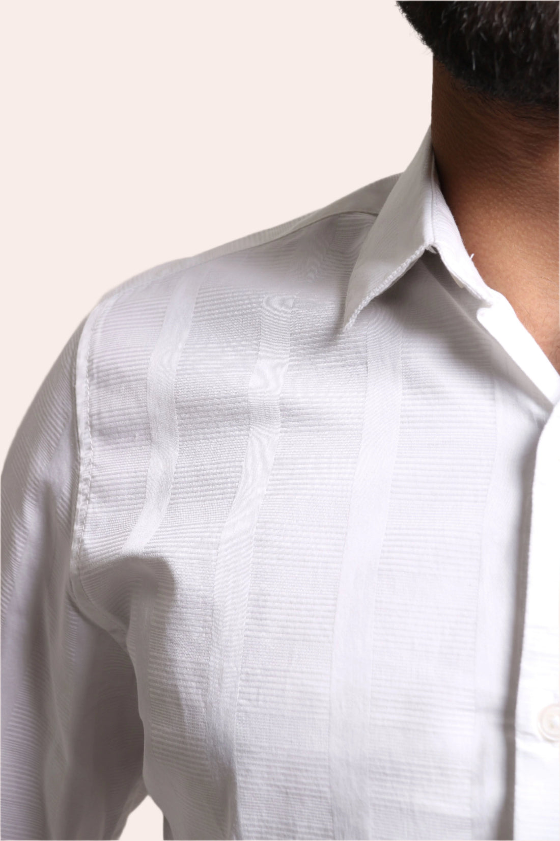 XKIND MEN'S WHITE DOBBY SELF SRTIPE SLIM FIT SHIRT