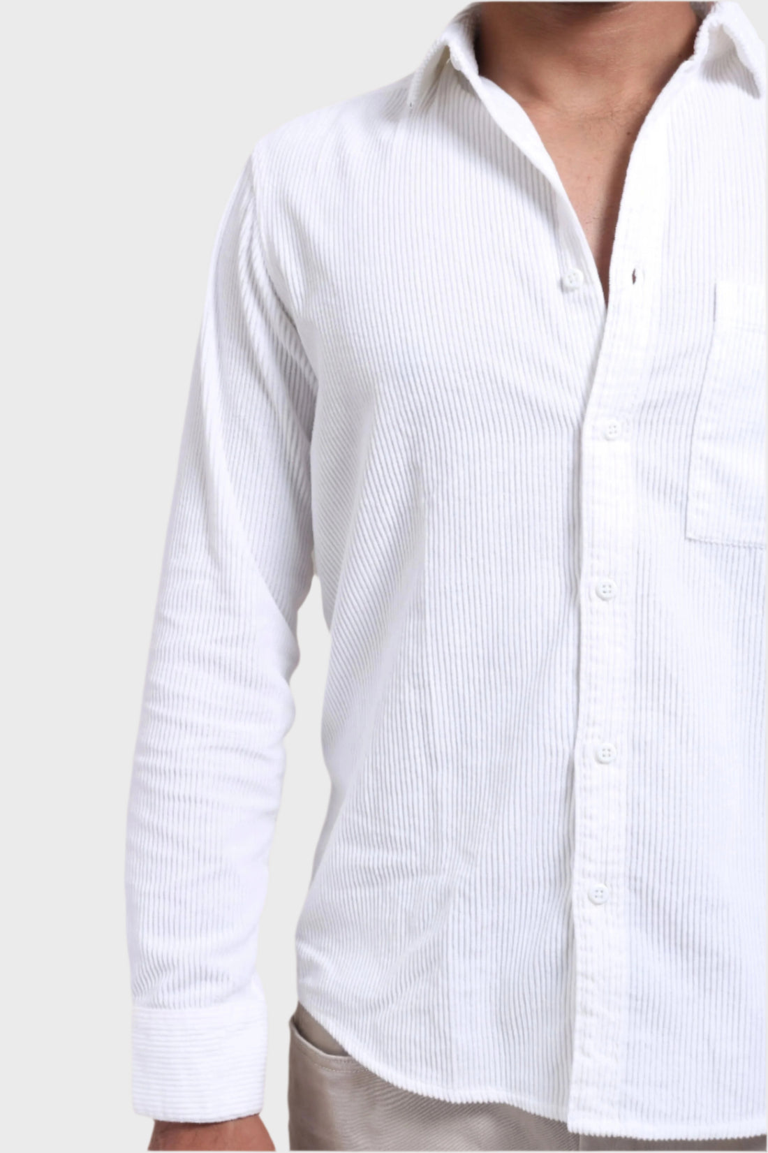 XKIND MEN'S WHITE CORDUROY REGULAR FIT SHIRT