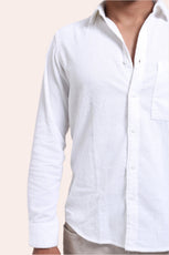 XKIND MEN'S WHITE CORDUROY REGULAR FIT SHIRT