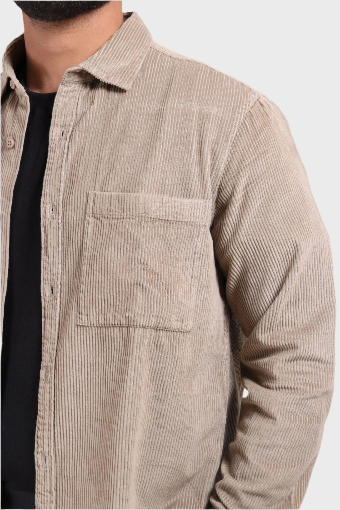 XKIND MEN'S BEIGE CORDUROY REGULAR FIT SHIRT