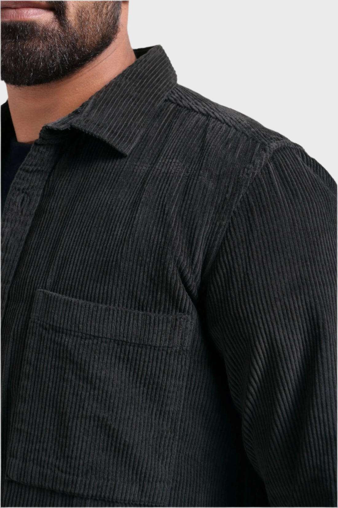 XKIND MEN'S DARK GREY CORDUROY REGULAR FIT SHIRT