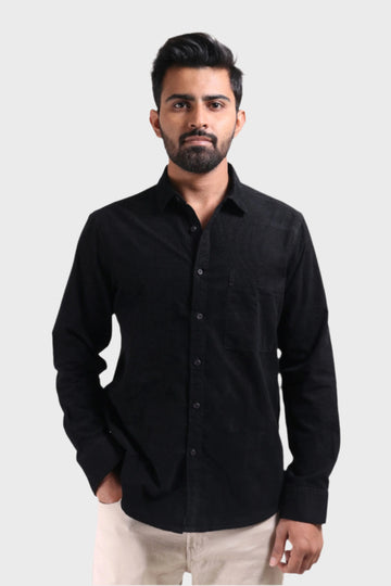 XKIND MEN'S BLACK FINE CORDUROY REGULAR FIT SHIRT