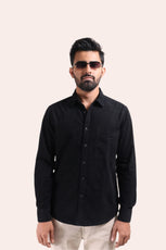 XKIND MEN'S BLACK CORDUROY REGULAR FIT SHIRT