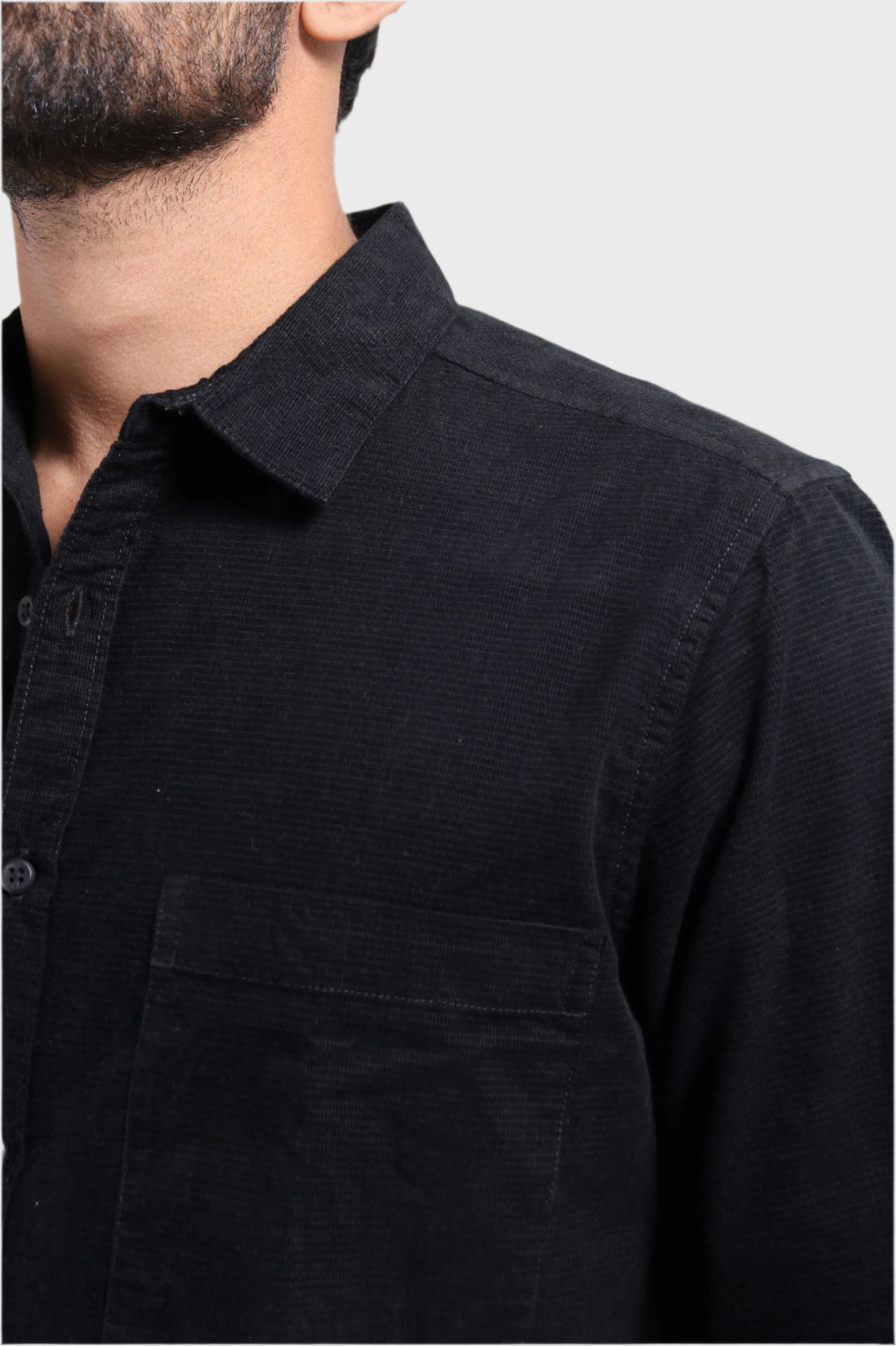 XKIND MEN'S BLACK FINE CORDUROY REGULAR FIT SHIRT