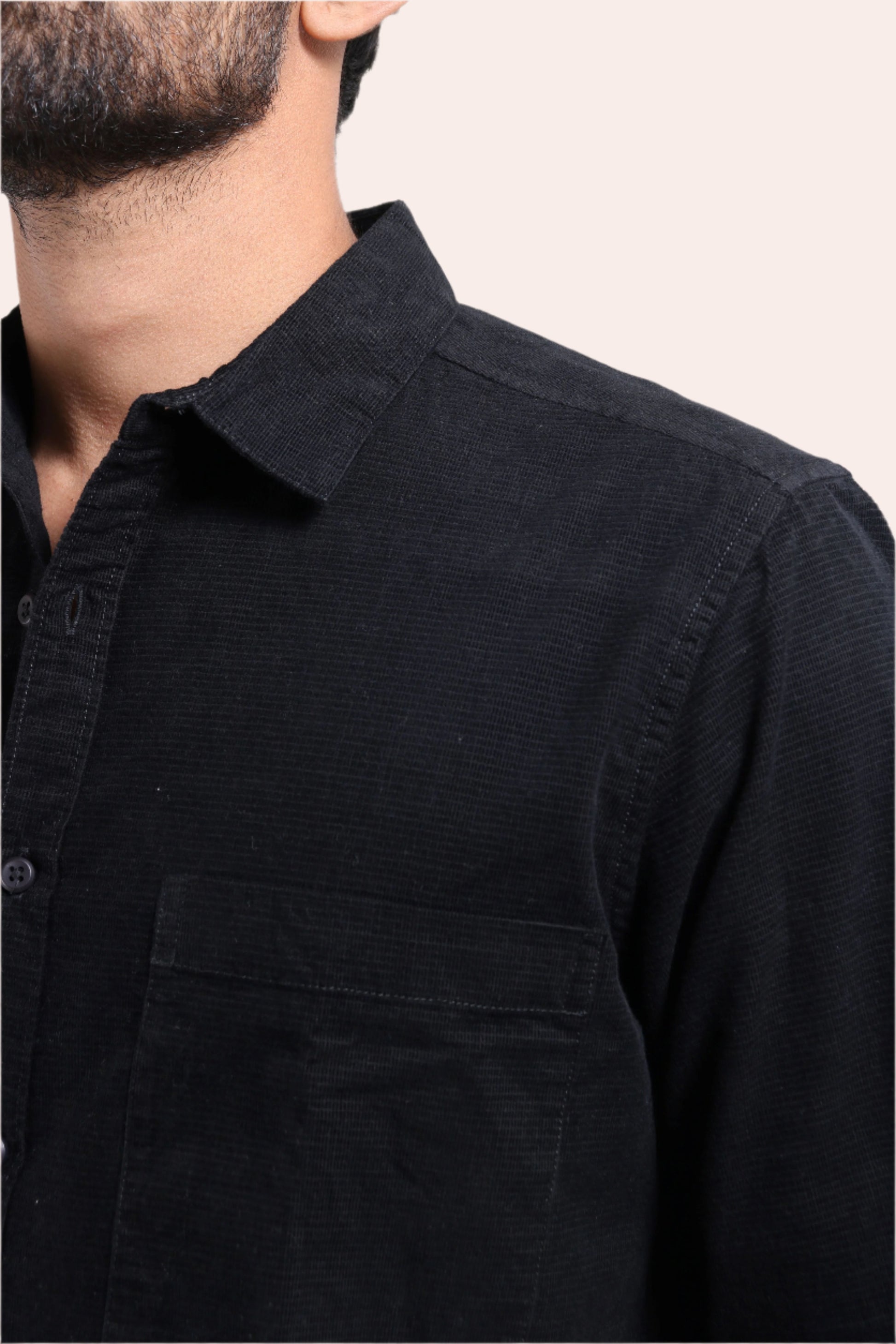 XKIND MEN'S BLACK CORDUROY REGULAR FIT SHIRT