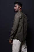 OLIVE GREEN DOUBLE POCKET REGULAR FIT SHIRT - XKIND