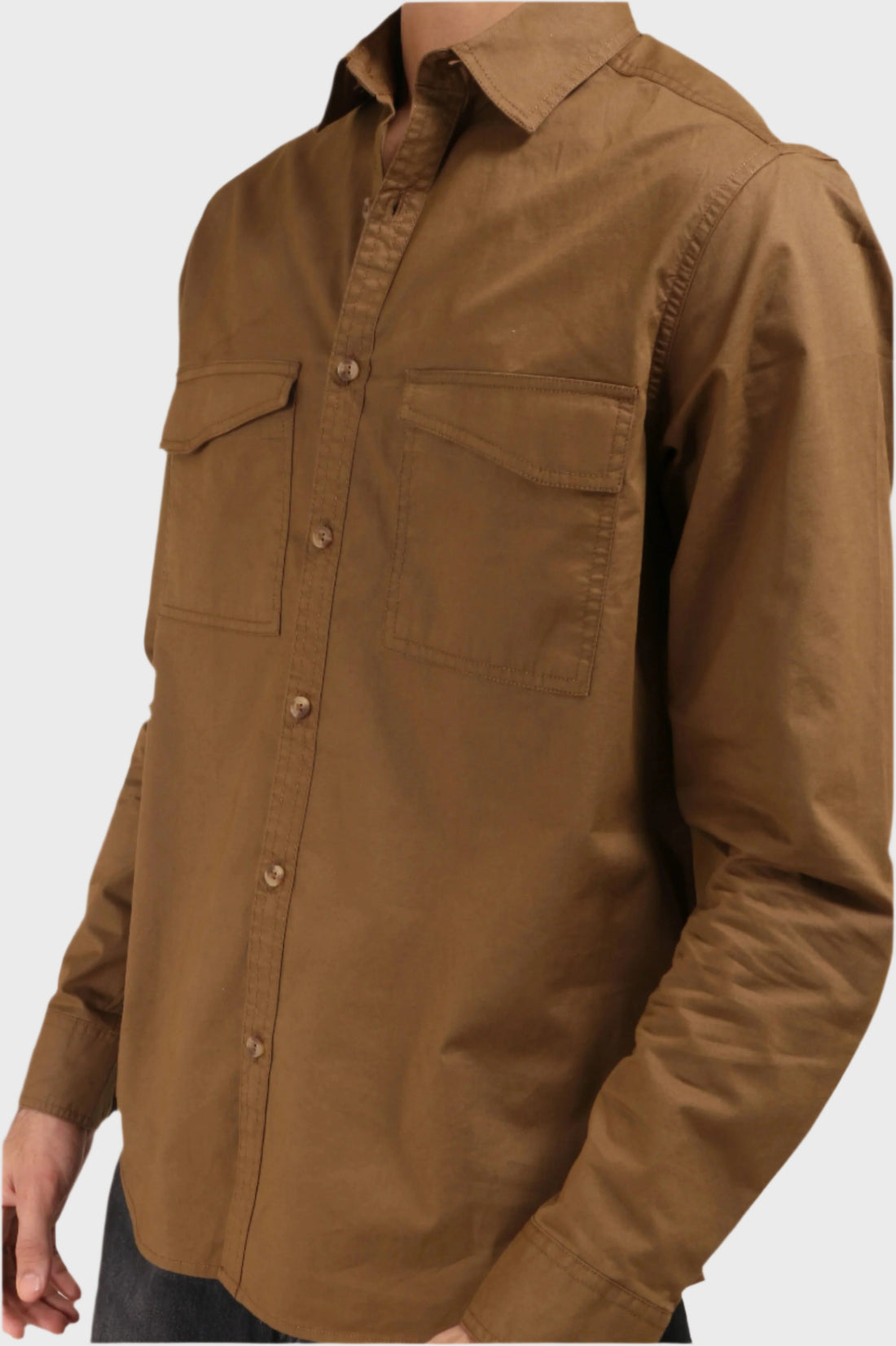 BROWN DOUBLE POCKET REGULAR FIT SHIRT - XKIND