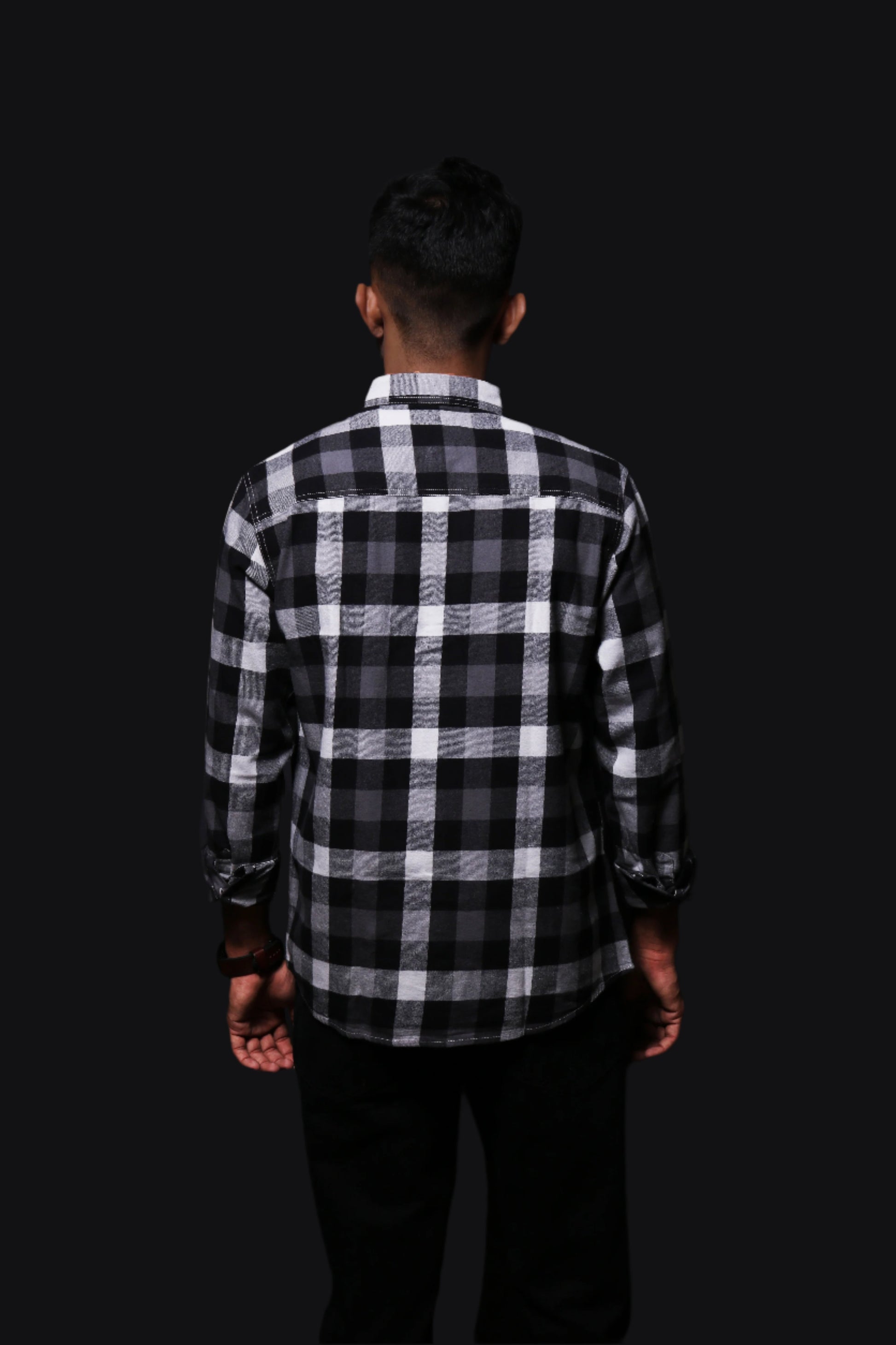 BLACK FLANNEL CHECKS REGULAR FIT SHIRT - XKIND