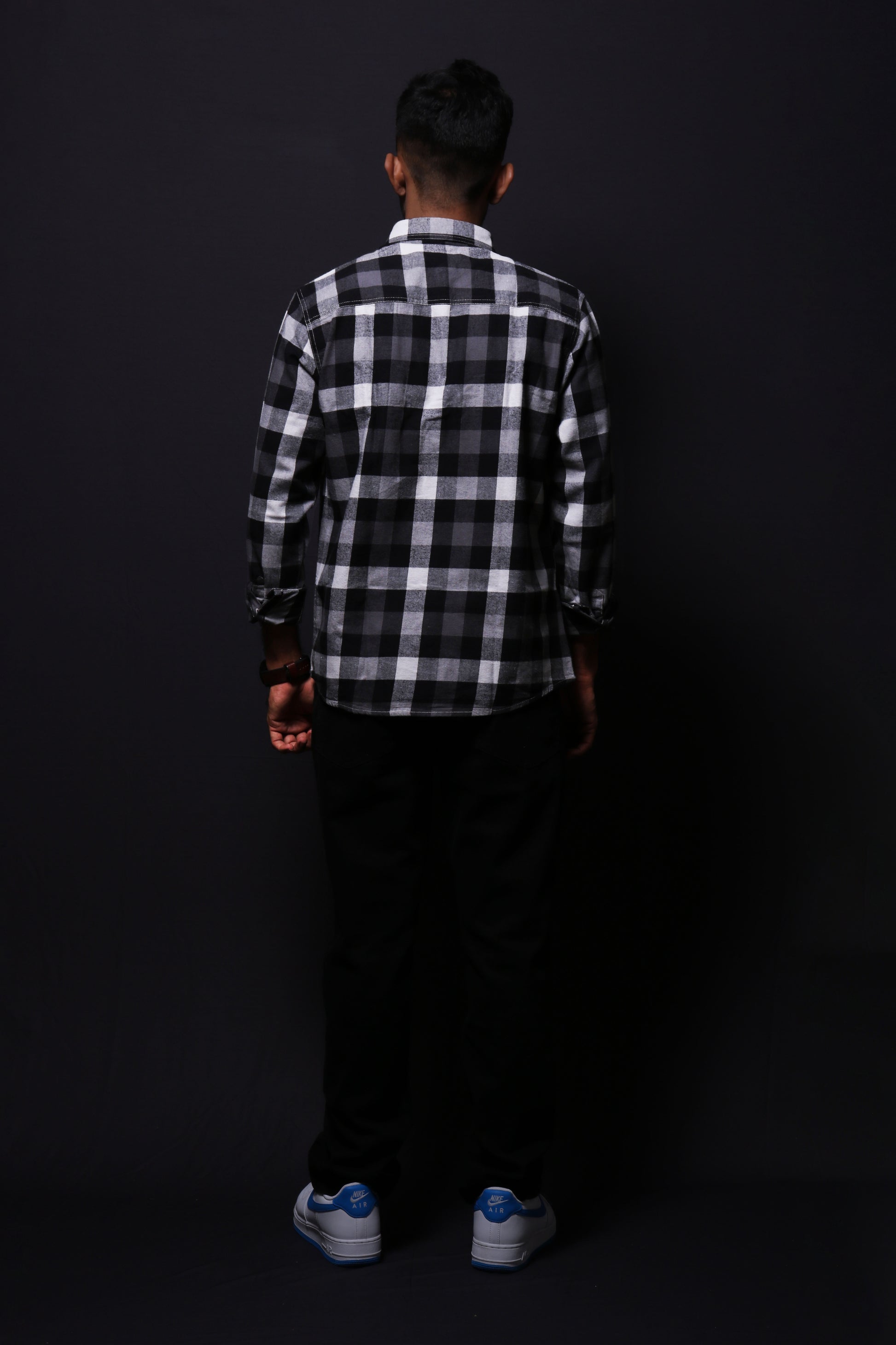 BLACK FLANNEL CHECKS REGULAR FIT SHIRT - XKIND