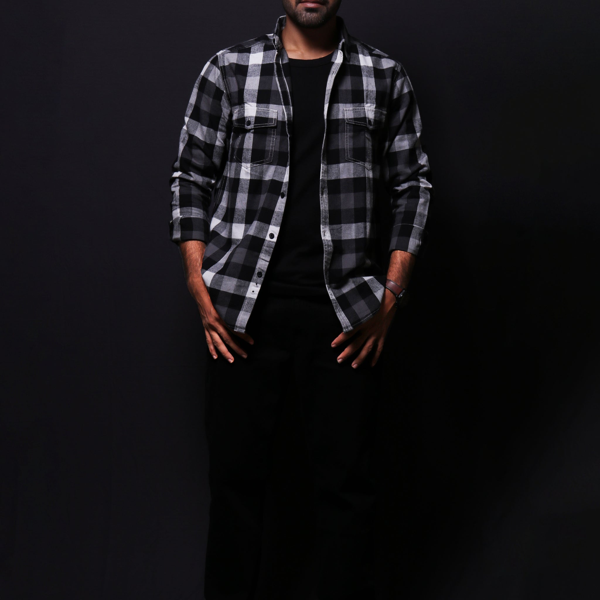 BLACK FLANNEL CHECKS REGULAR FIT SHIRT - XKIND