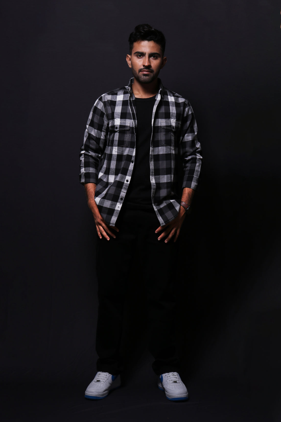 BLACK FLANNEL CHECKS REGULAR FIT SHIRT - XKIND