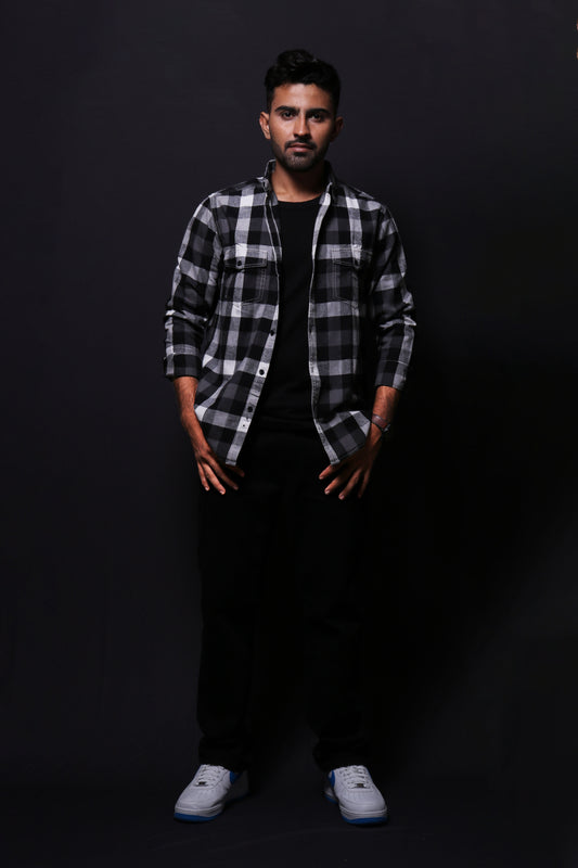 BLACK FLANNEL CHECKS REGULAR FIT SHIRT - XKIND