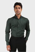 BOTTLE GREEN SATIN SLUB SLIM FIT SHIRT - XKIND