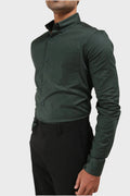 BOTTLE GREEN SATIN SLUB SLIM FIT SHIRT - XKIND