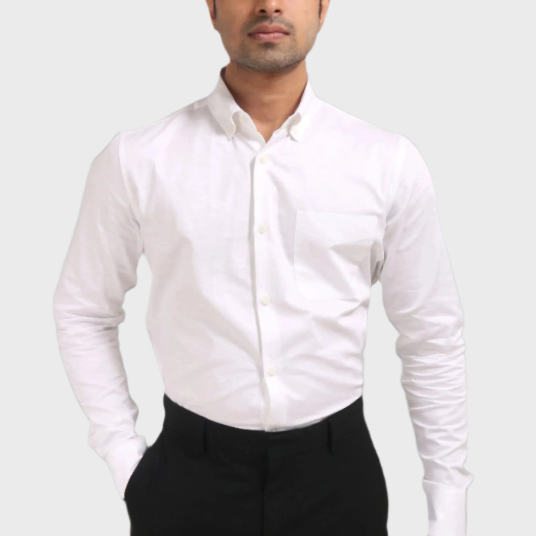 WHITE SATIN SLUB SLIM FIT SHIRT - XKIND