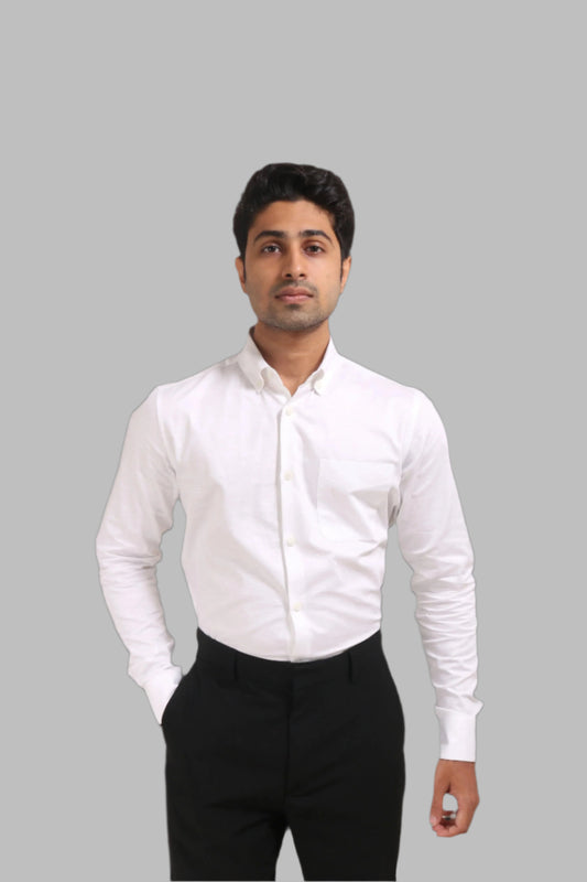 WHITE SATIN SLUB SLIM FIT SHIRT - XKIND