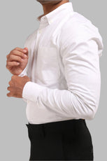 WHITE SATIN SLUB SLIM FIT SHIRT - XKIND