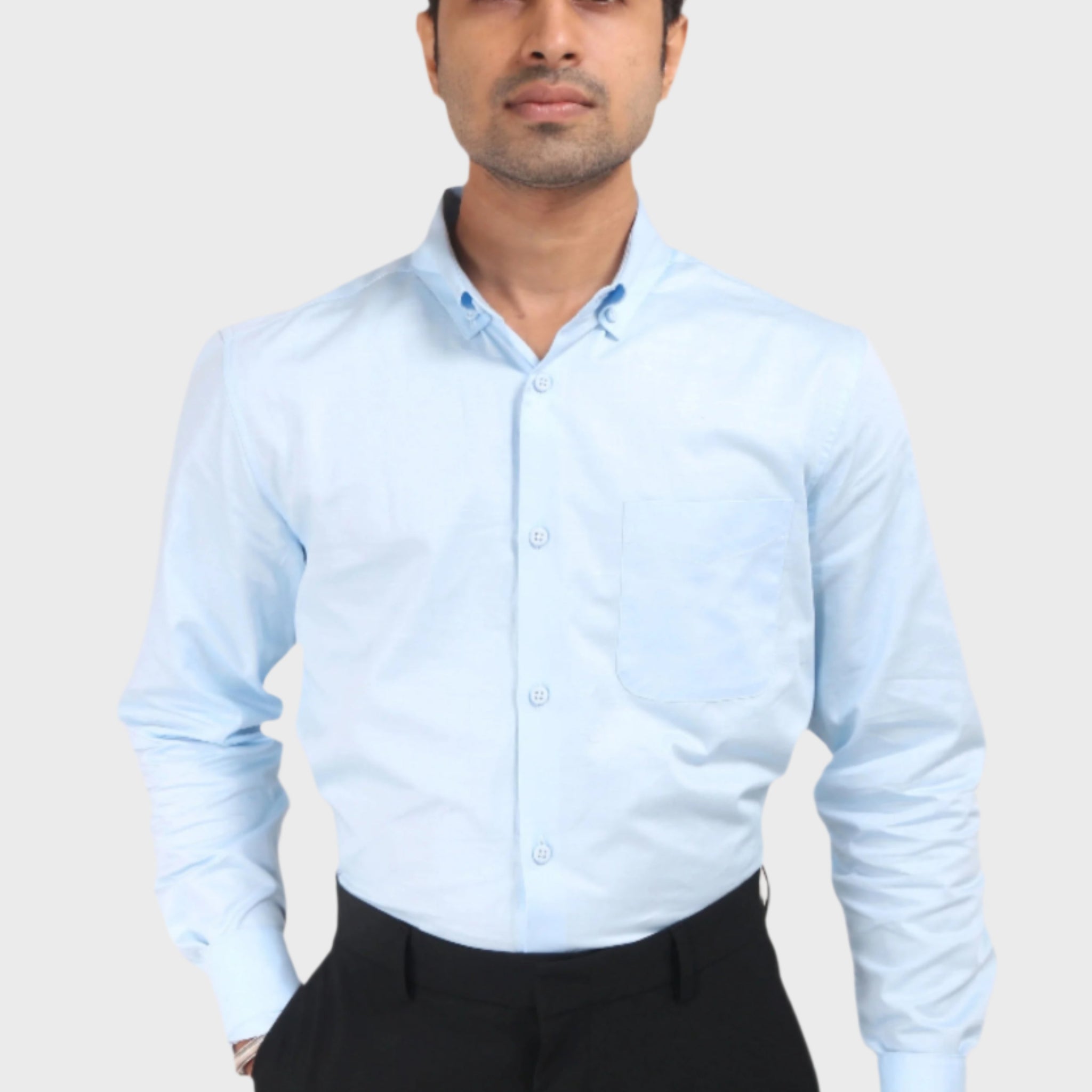 SKY BLUE SATIN SLUB SLIM FIT SHIRT - XKIND