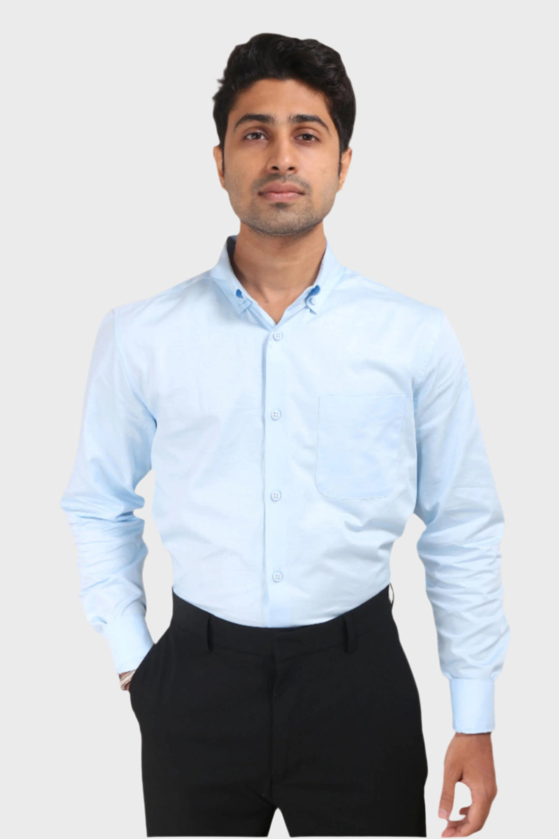 SKY BLUE SATIN SLUB SLIM FIT SHIRT - XKIND