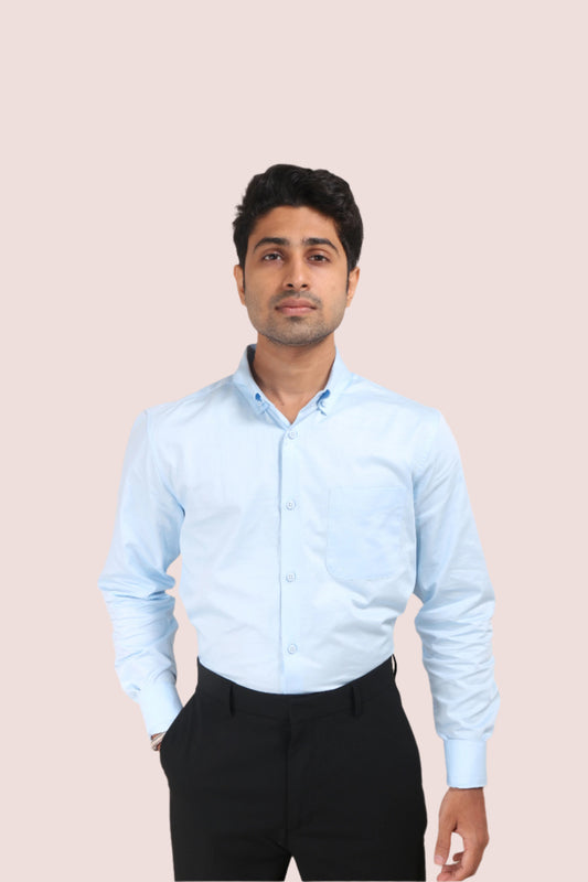 SKY BLUE SATIN SLUB SLIM FIT SHIRT - XKIND