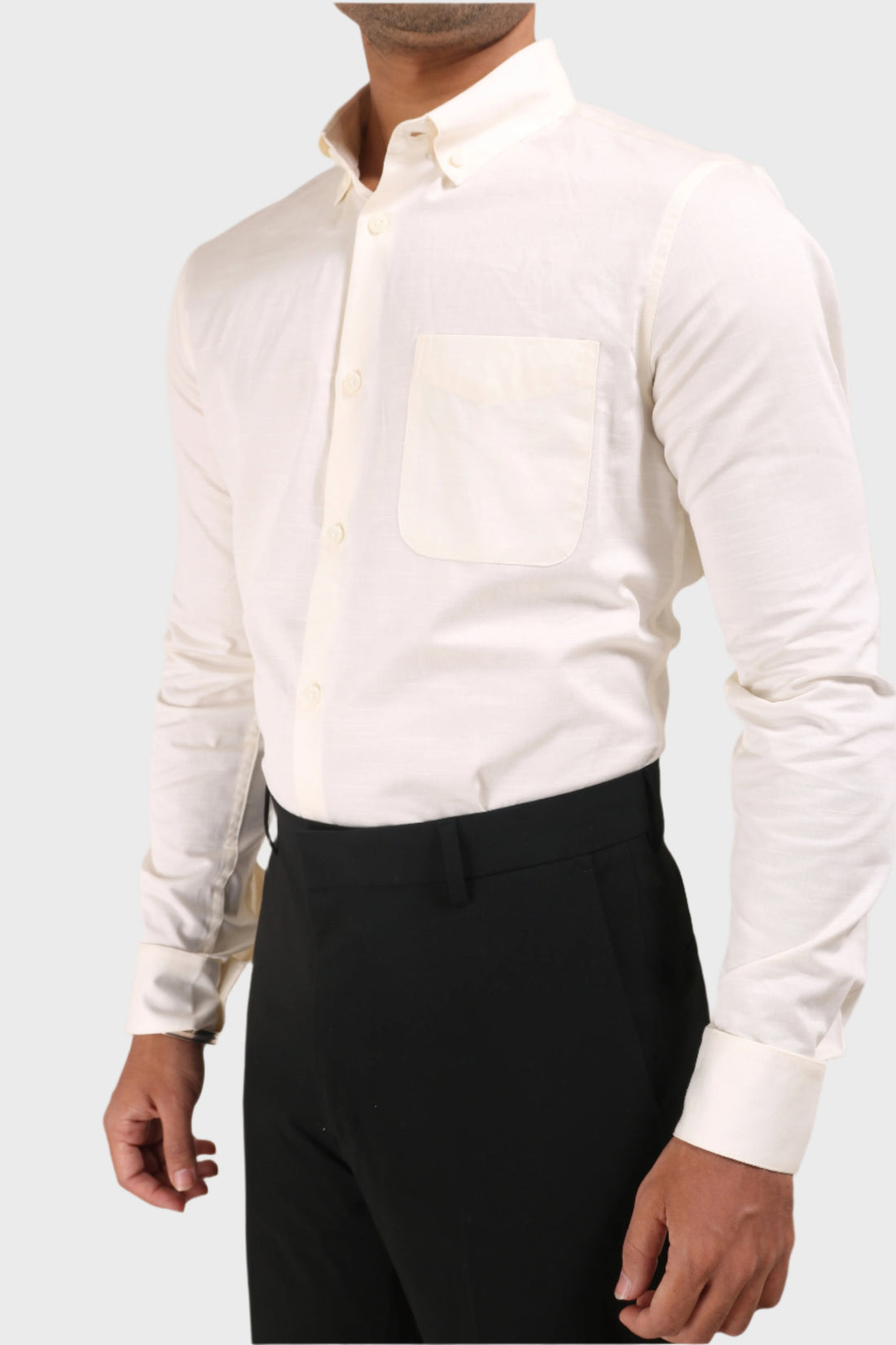 OFF WHITE SATIN SLUB SLIM FIT SHIRT - XKIND