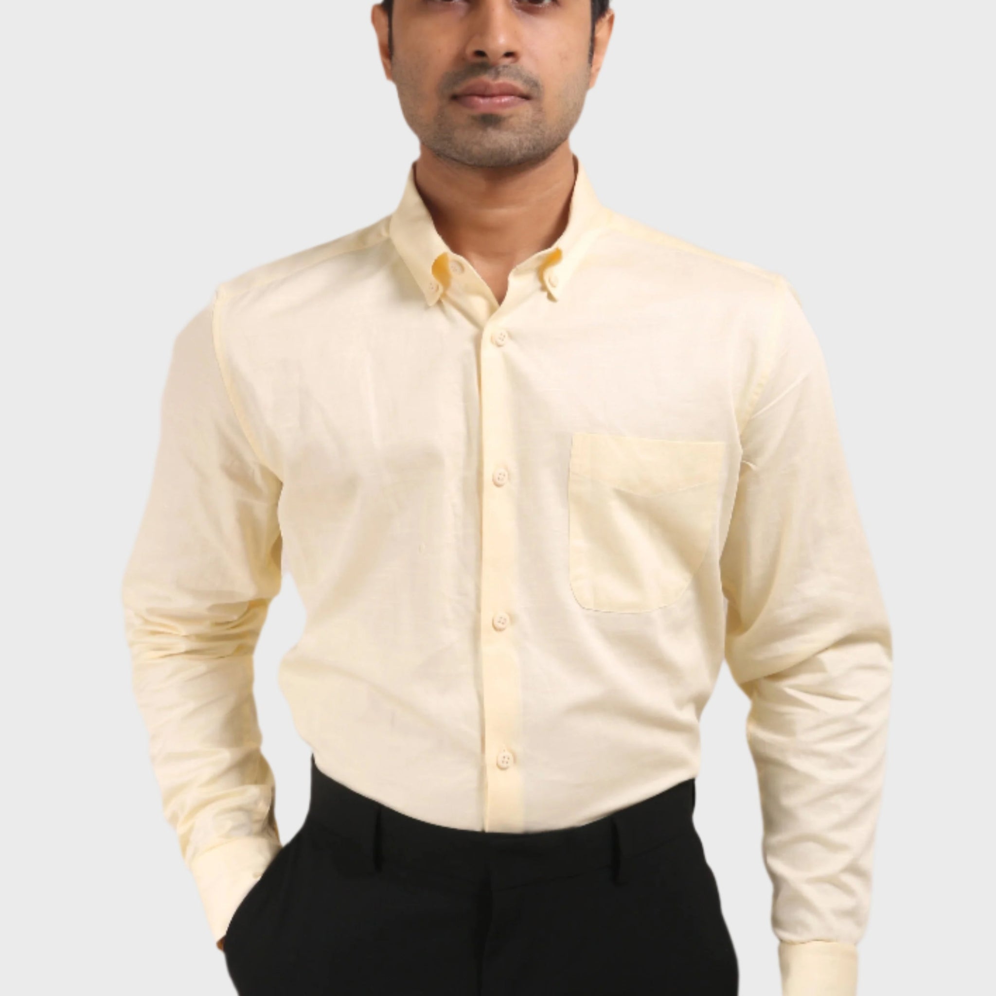 LIGHT YELLOW SATIN SLUB SLIM FIT SHIRT - XKIND