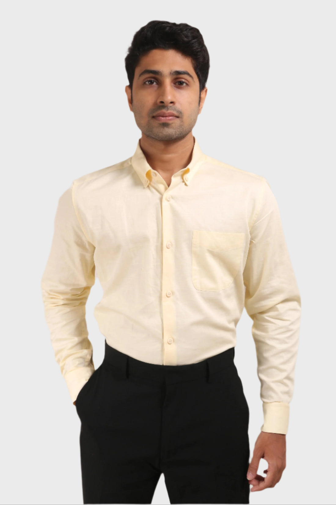 LIGHT YELLOW SATIN SLUB SLIM FIT SHIRT - XKIND