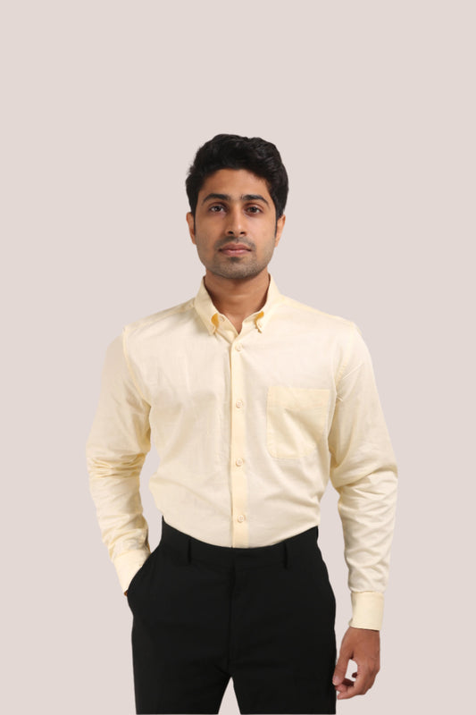 LIGHT YELLOW SATIN SLUB SLIM FIT SHIRT - XKIND