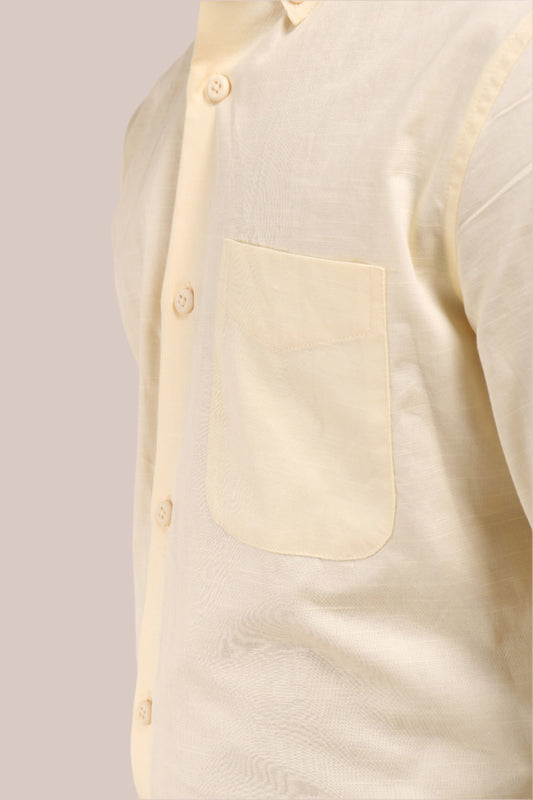 LIGHT YELLOW SATIN SLUB SLIM FIT SHIRT - XKIND