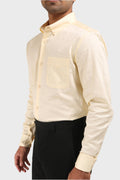 LIGHT YELLOW SATIN SLUB SLIM FIT SHIRT - XKIND