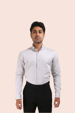 LIGHT GREY SATIN SLUB SLIM FIT SHIRT - XKIND