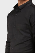 BLACK SATIN SLUB SLIM FIT SHIRT - XKIND