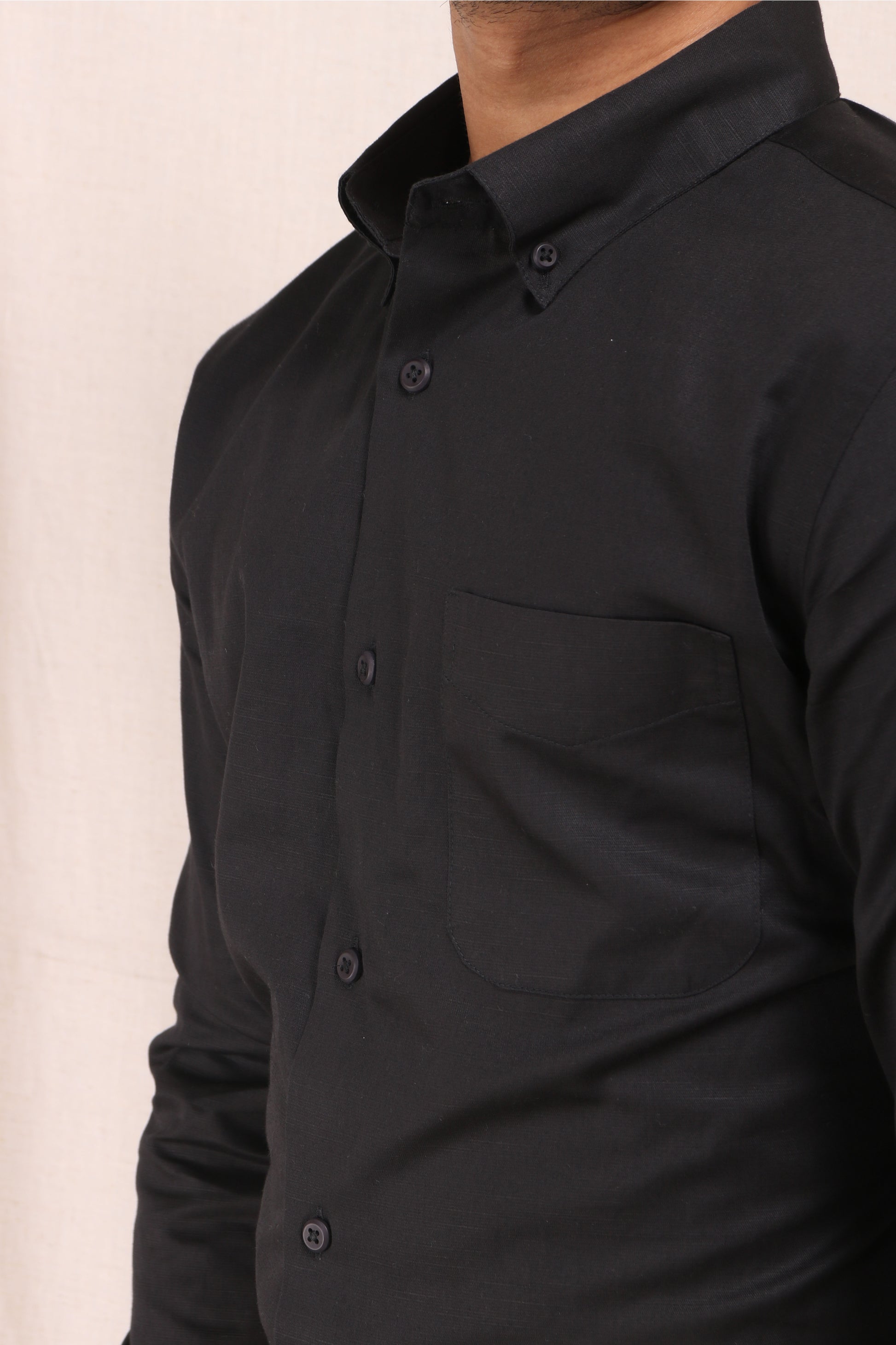 BLACK SATIN SLUB SLIM FIT SHIRT - XKIND