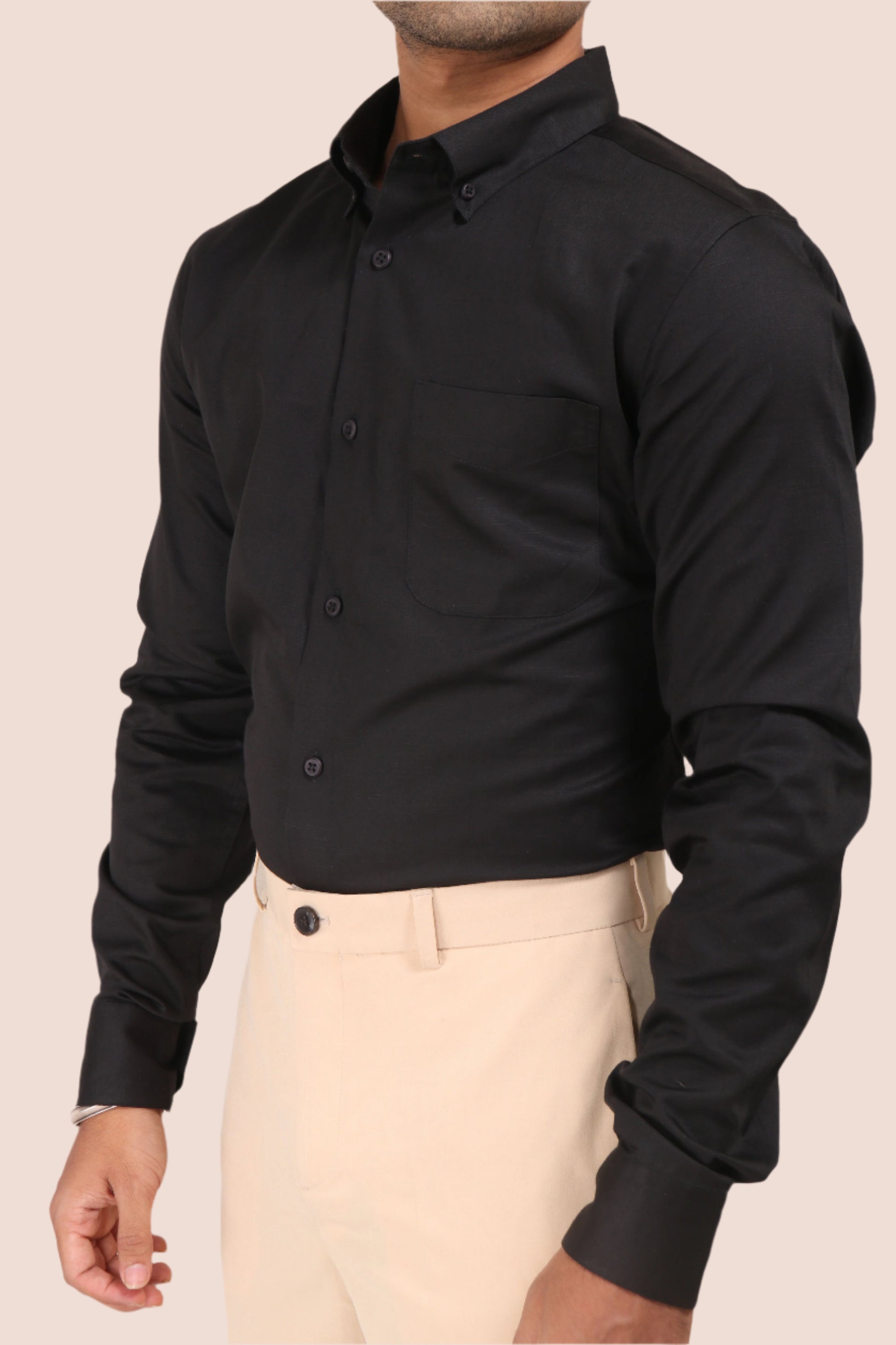 BLACK SATIN SLUB SLIM FIT SHIRT - XKIND