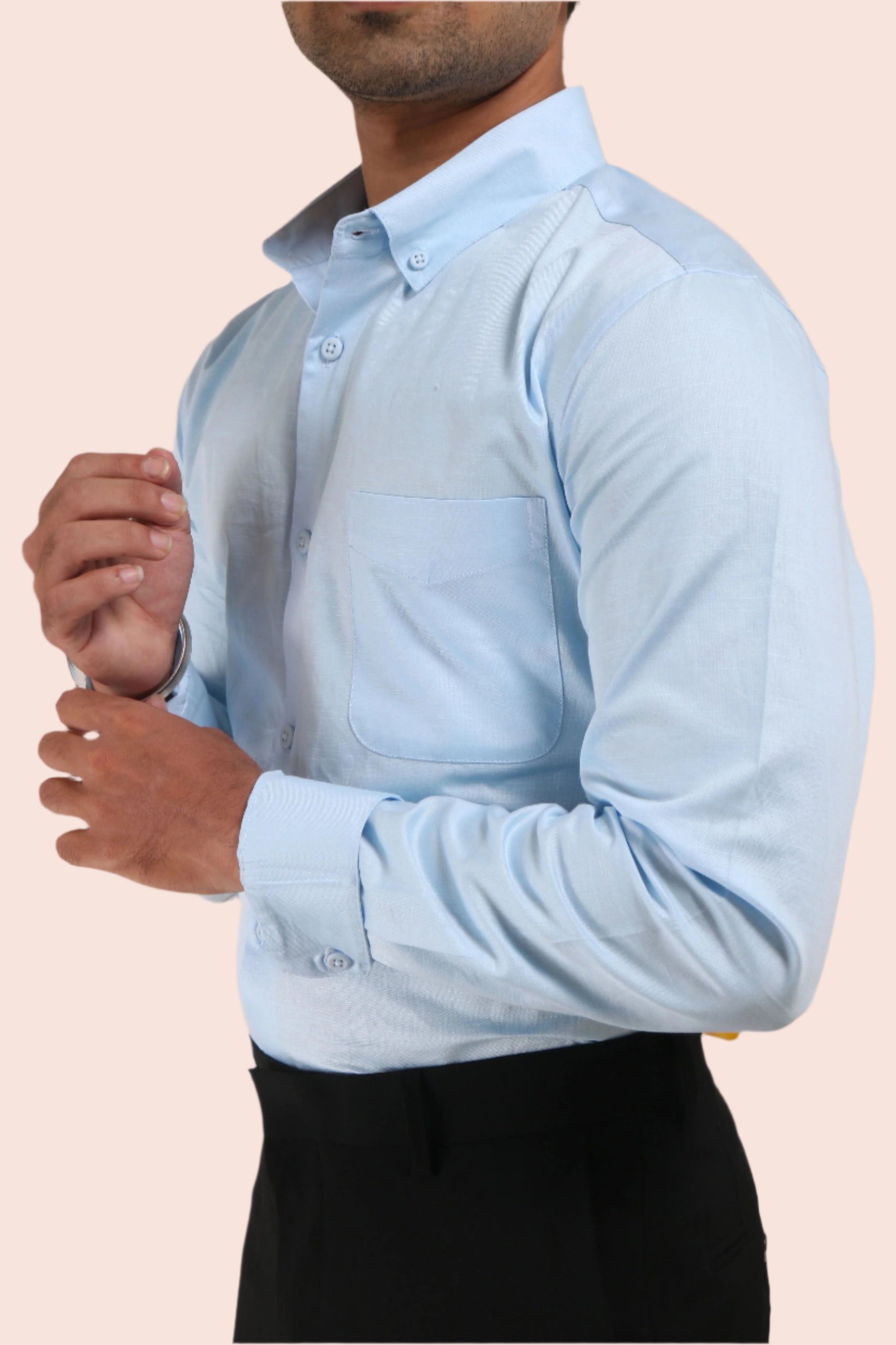 SKY BLUE SATIN SLUB SLIM FIT SHIRT - XKIND