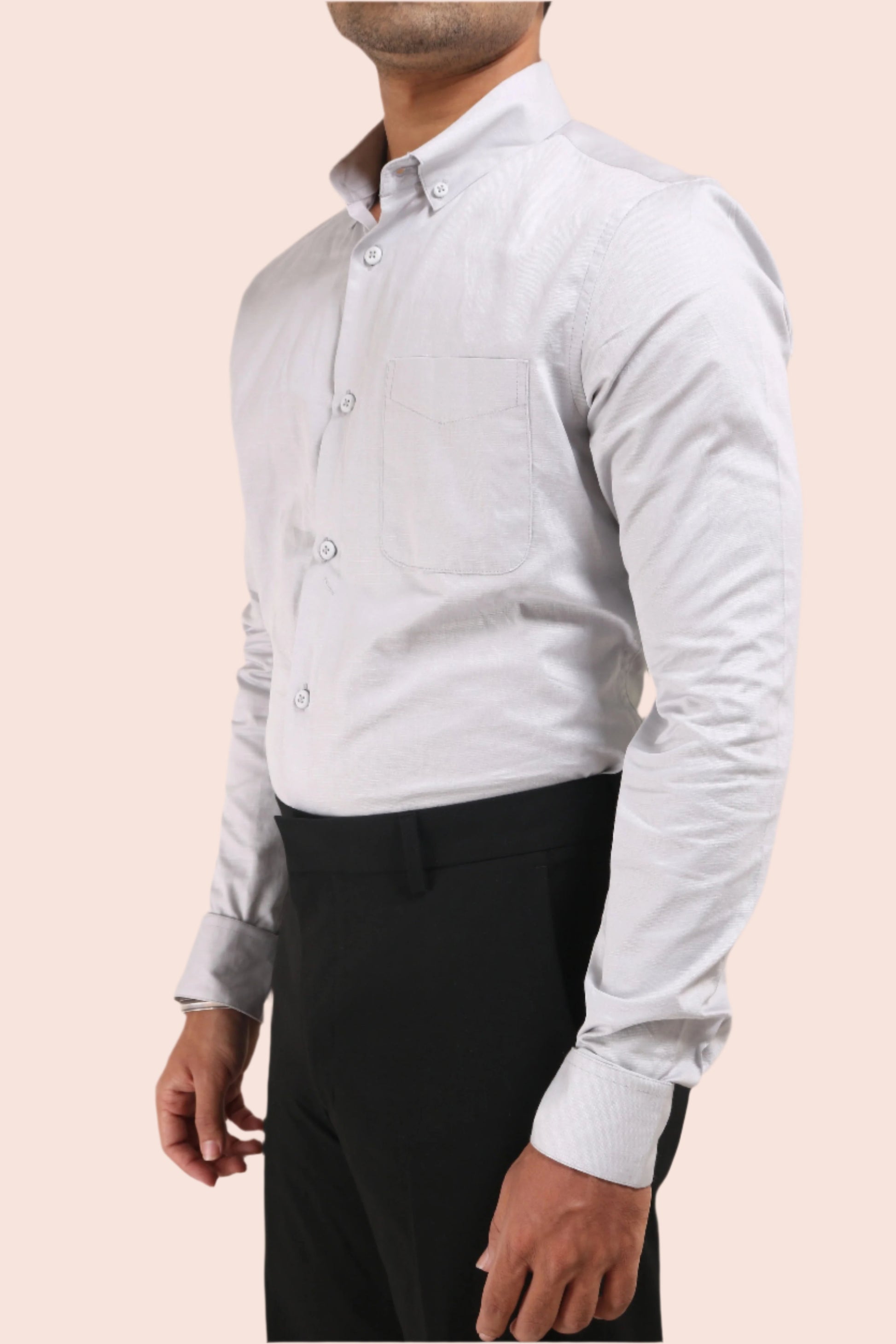 LIGHT GREY SATIN SLUB SLIM FIT SHIRT - XKIND