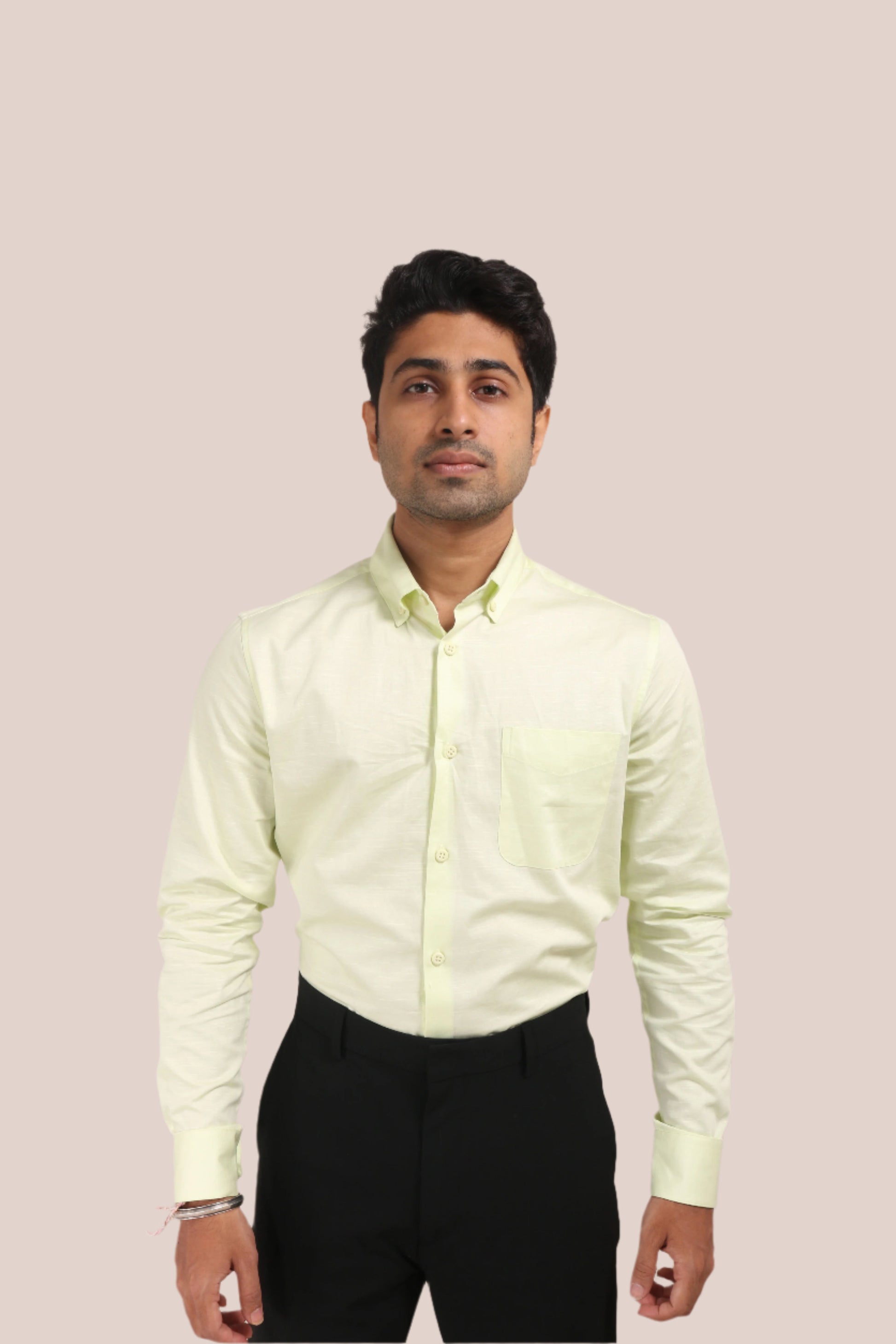 LEMON YELLOW SATIN SLUB SLIM FIT SHIRT - XKIND