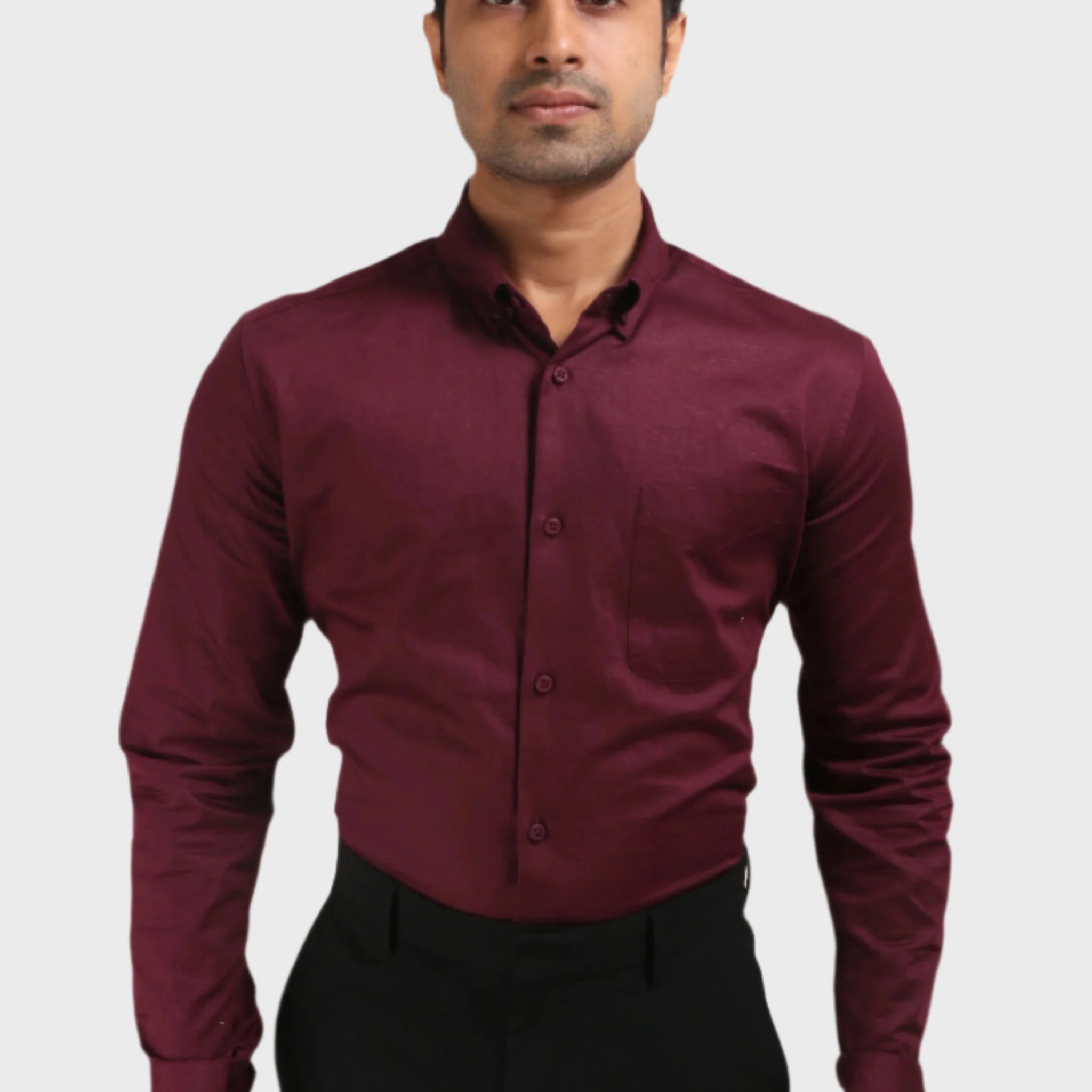 MAROON SATIN SLUB SLIM FIT SHIRT - XKIND