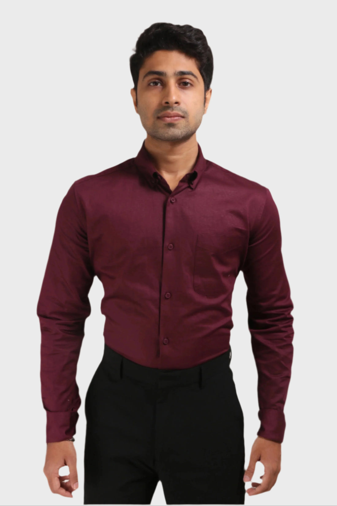 MAROON SATIN SLUB SLIM FIT SHIRT - XKIND