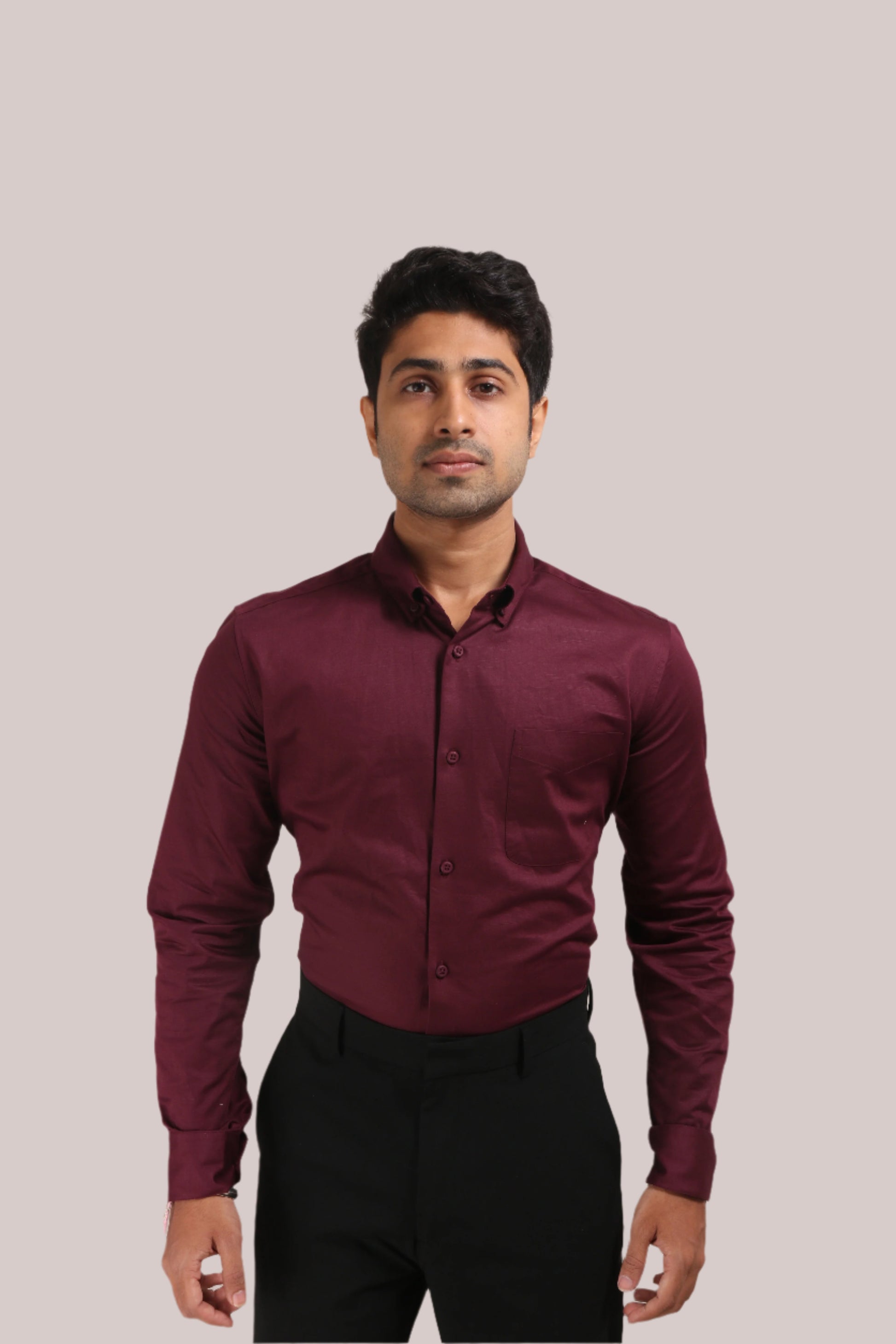 MAROON SATIN SLUB SLIM FIT SHIRT - XKIND