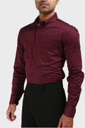 MAROON SATIN SLUB SLIM FIT SHIRT - XKIND