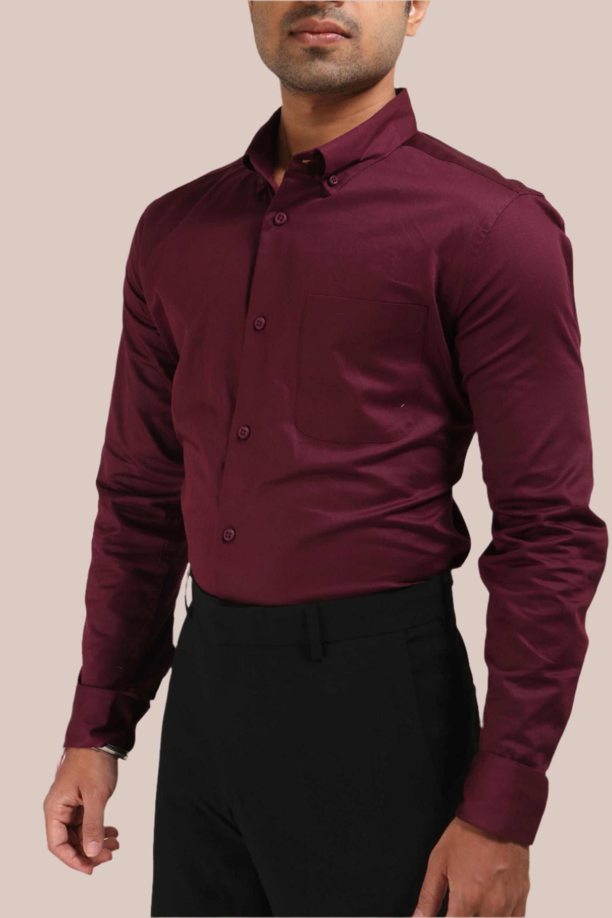 MAROON SATIN SLUB SLIM FIT SHIRT - XKIND