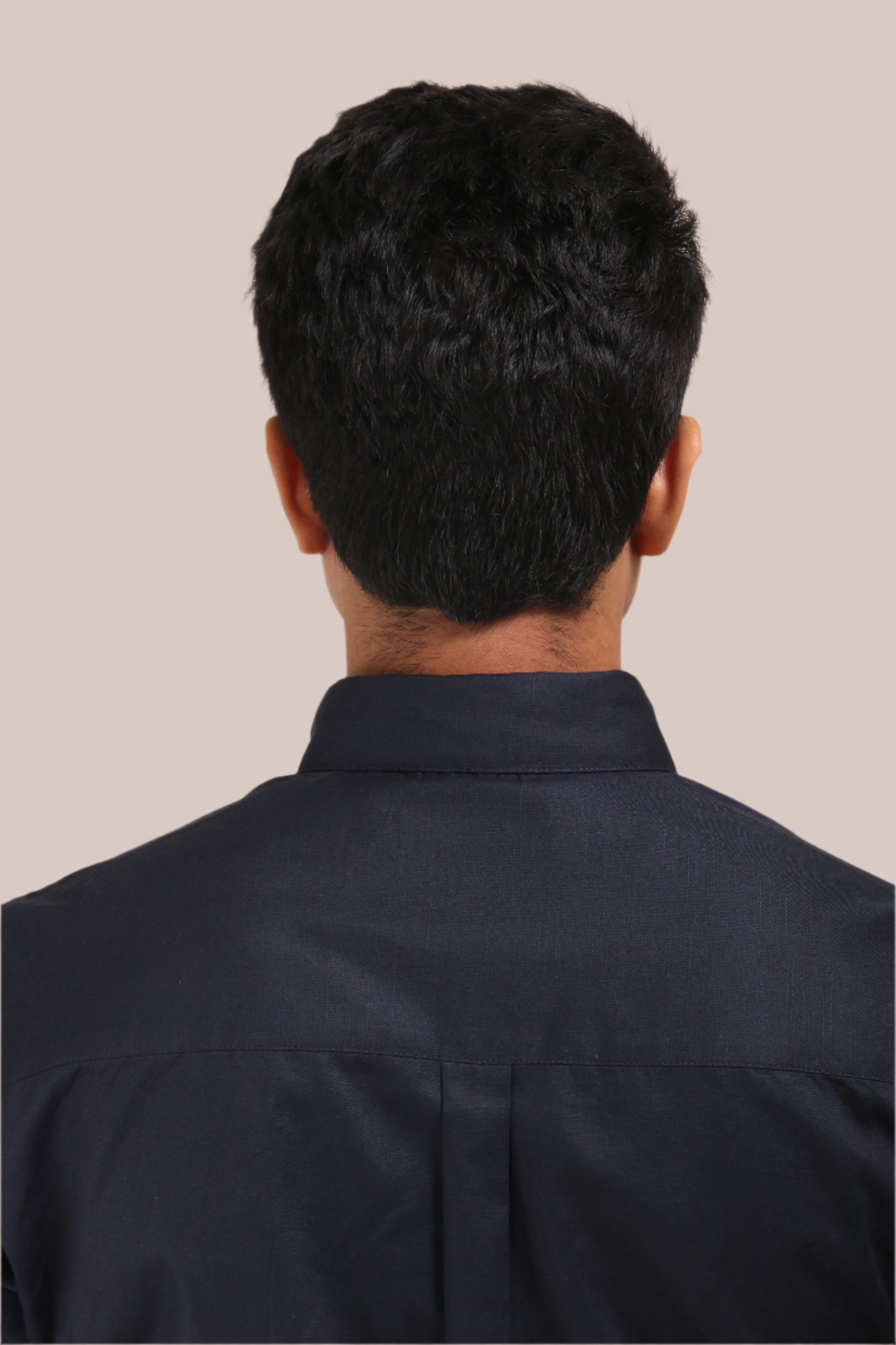 NAVY BLUE SATIN SLUB SLIM FIT SHIRT - XKIND