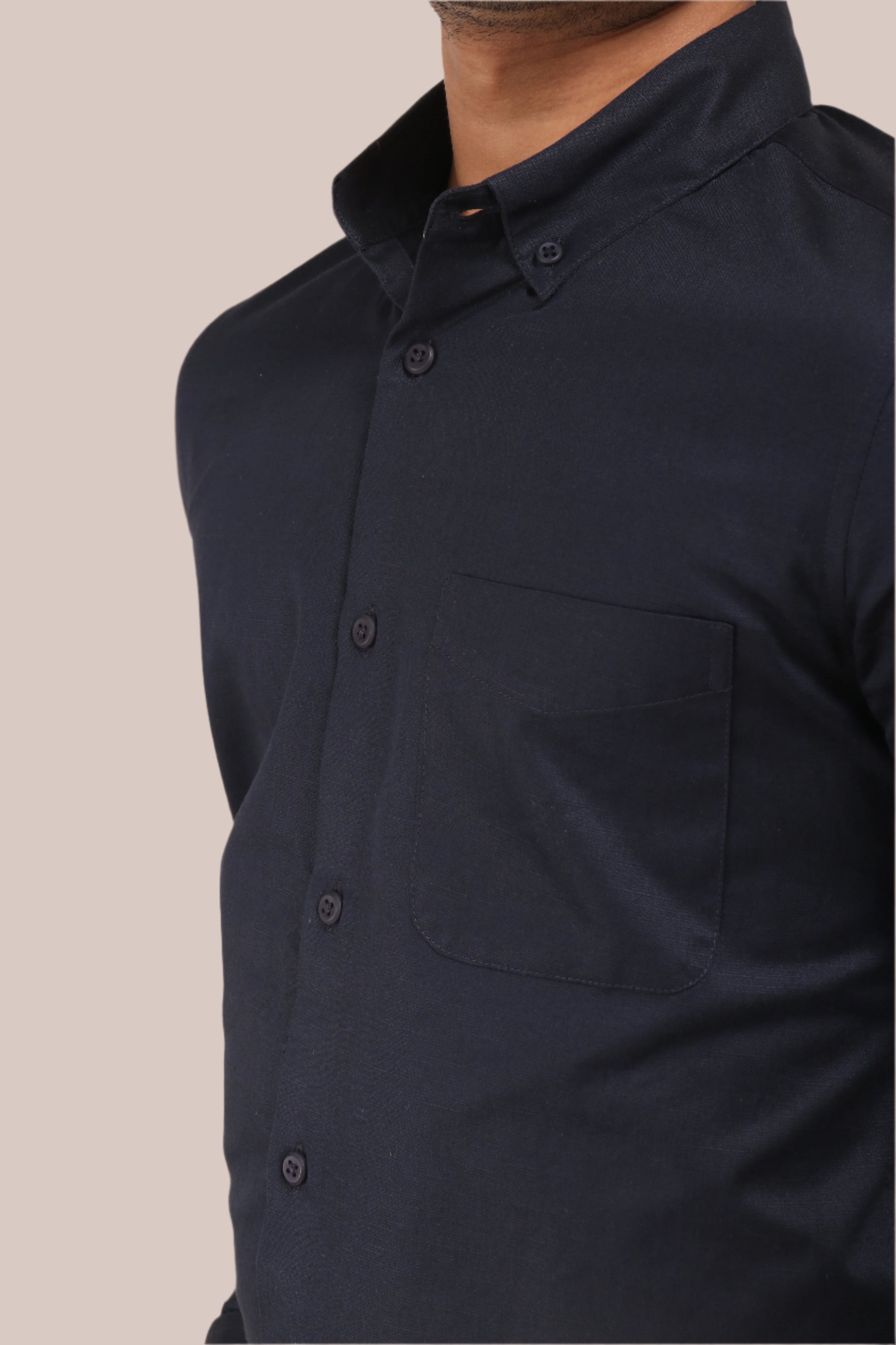 NAVY BLUE SATIN SLUB SLIM FIT SHIRT - XKIND