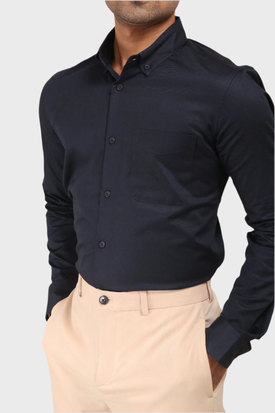 NAVY BLUE SATIN SLUB SLIM FIT SHIRT - XKIND