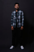 NAVY BLUE FLANNEL CHECKS REGULAR FIT SHIRT - XKIND