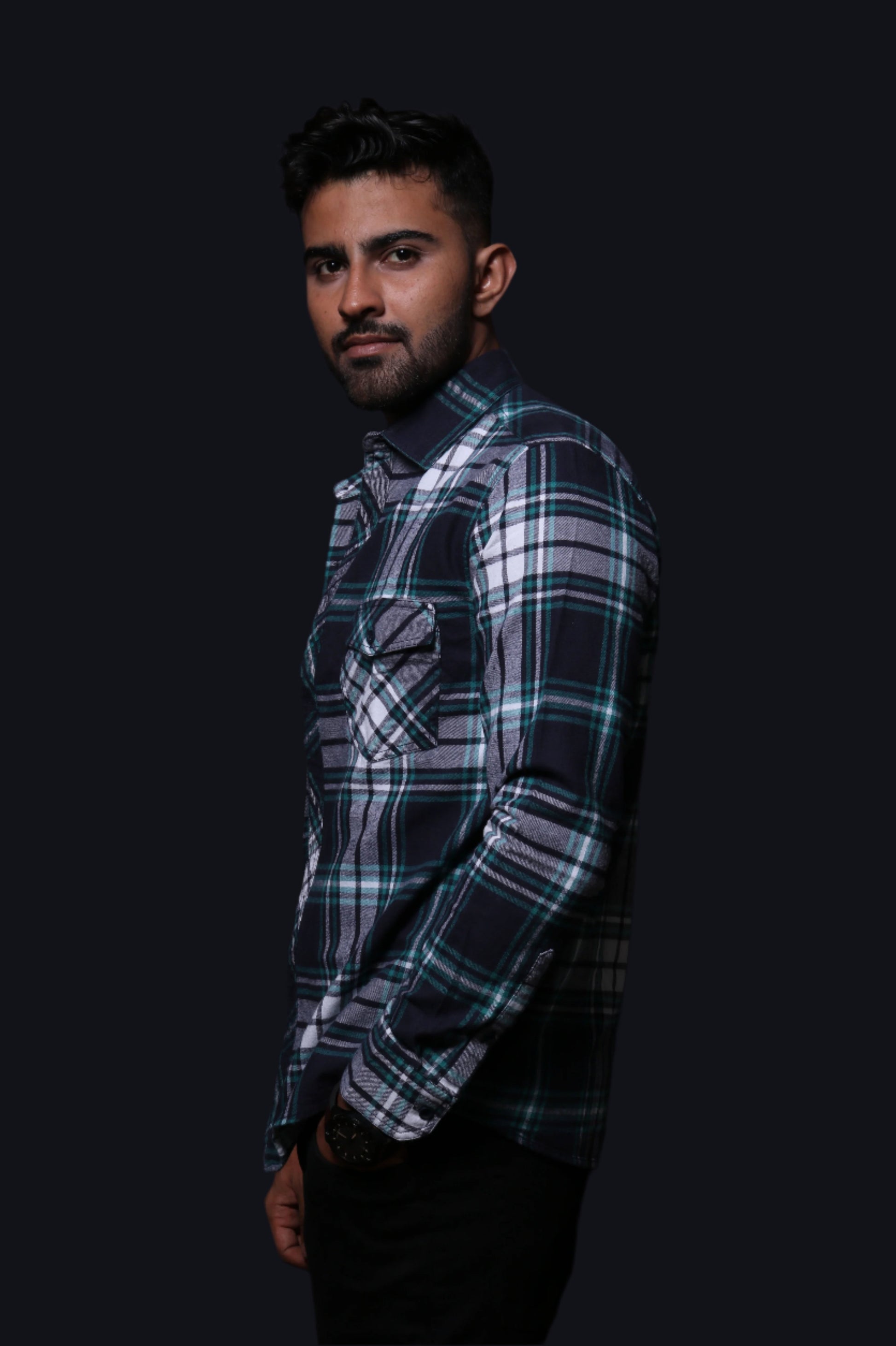 NAVY BLUE FLANNEL CHECKS REGULAR FIT SHIRT - XKIND